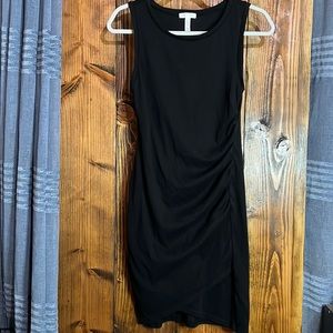 Leith side ruched tulip hem sleeveless little black dress